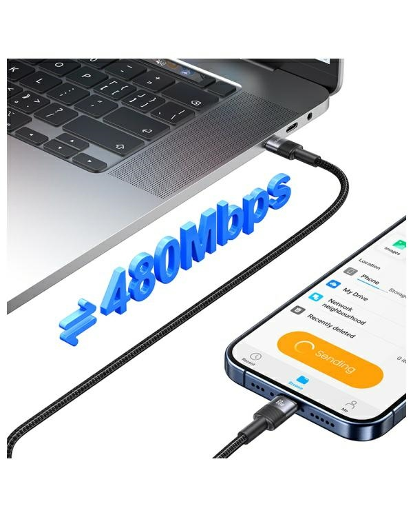 USAMS USB-C кабель к USB-C 60W 1,2 м алюминиевый кабель данных SY серии SJ724USB01 (US-SJ724)