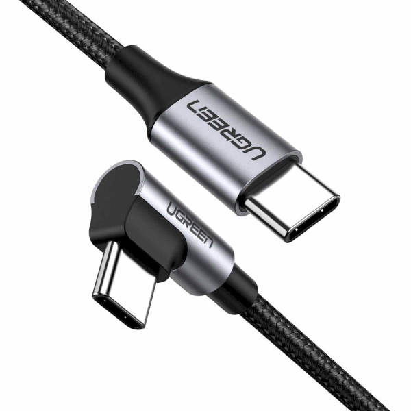 Обложка книги «UGREEN US255 USB-C to USB-C Elbow cable, 3A, 60W, 0.5m (Black)»