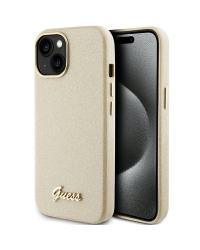 Guess GUHCP15SPGMCSD iPhone 15 6.1" złoty|light gold hardcase Glitter Glossy Script