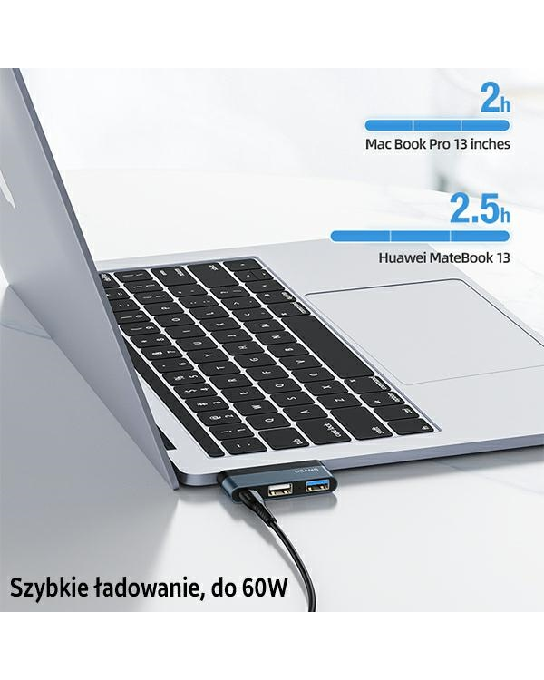 USAMS Adapter HUB USB 3.0|USB-C|HDMI 1.4 szary|grey SJ492HUB01 (US-SJ492)