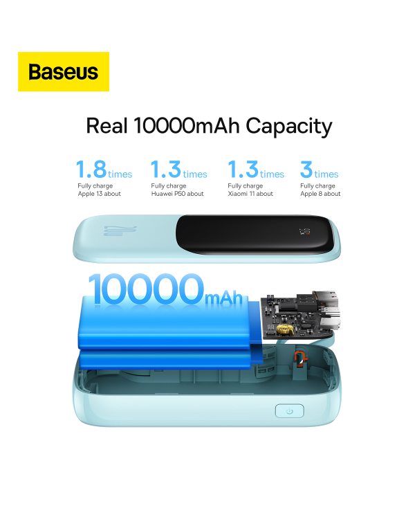 Baseus Qpow power bank 10000mAh built-in Lightning 20W Quick Charge cable SCP AFC FCP blue (PPQD020003)