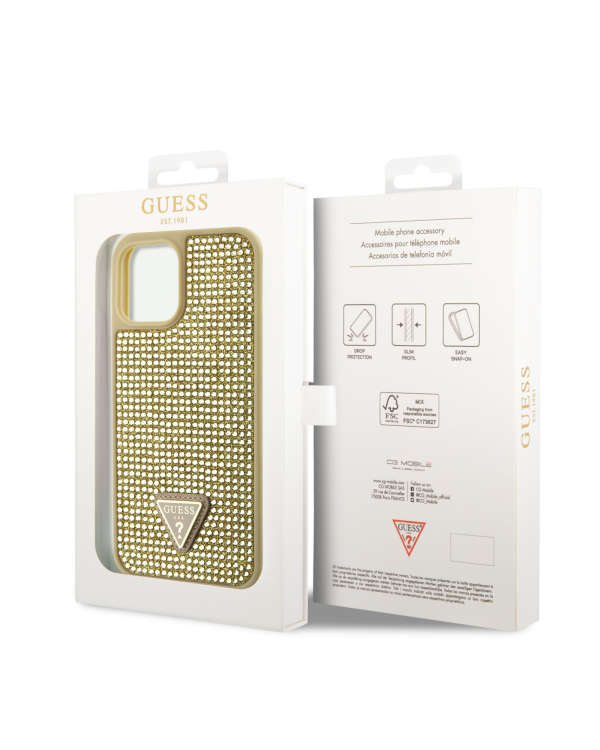 Guess Rhinestones Triangle Metal Logo Case for iPhone 12 Pro Max Gold