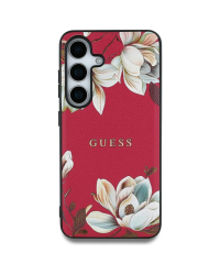Чехол Guess Grained с цветочным узором MagSafe для Samsung Galaxy S25 Ultra, фуксия
