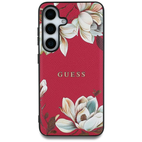 Чехол Guess Grained с цветочным узором MagSafe для Samsung Galaxy S25 Ultra, фуксия