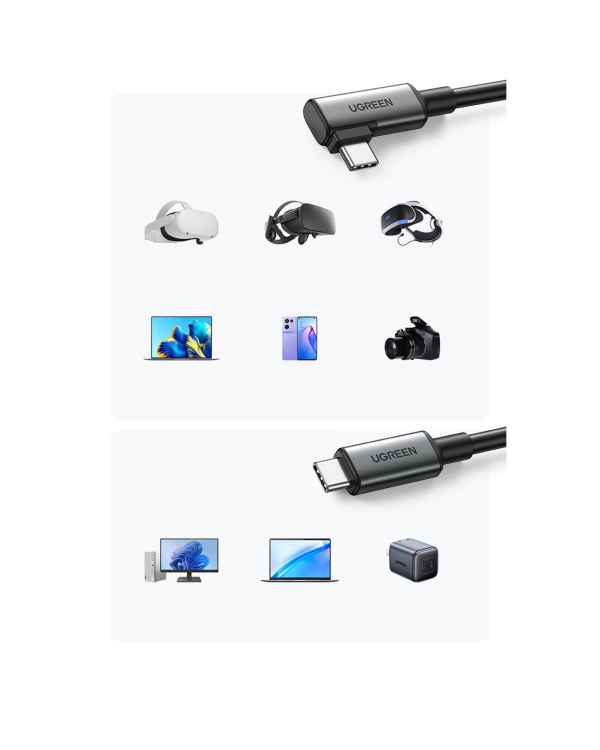 Ugreen angled cable USB Type C - USB Type C for charging 60W | data transmission with VR goggles support (e.g. Oculus Quest 2) 5m black (US551)