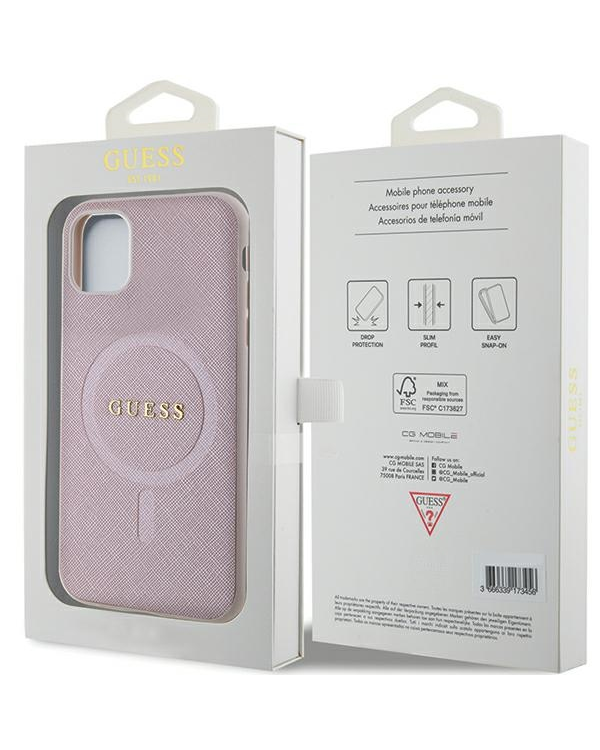 Guess GUHMN61PSAHMCP iPhone 11 | Xr 6.1" розовый жесткий чехол Saffiano MagSafe