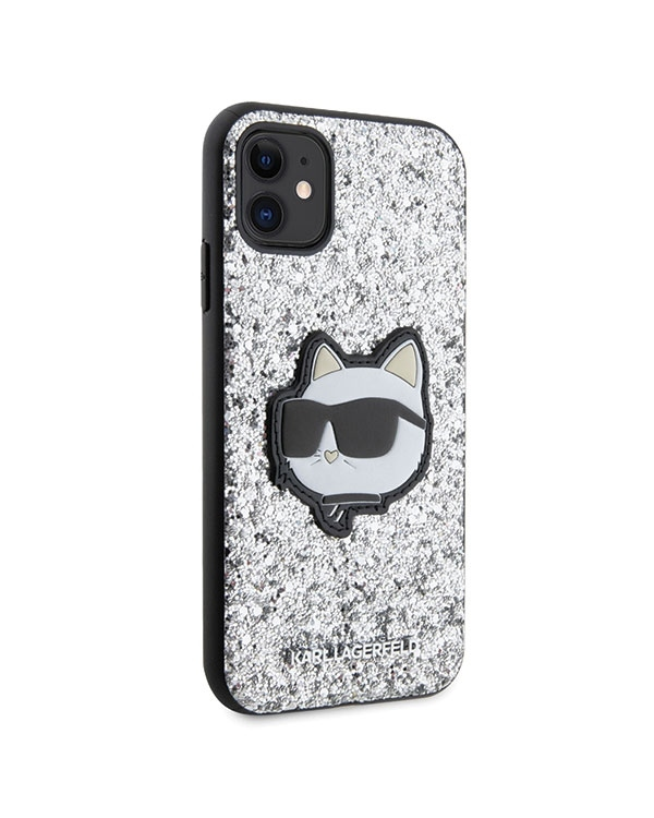 Оригинальный чехол KARL LAGERFELD Glitter Choupette Patch KLHCN61G2CPS для Iphone 11| Xr серебристый