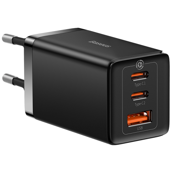 Настенное зарядное устройство Baseus GaN5 Pro 2xUSB-C + USB, 65 Вт (черный) Настенное зарядное устройство Baseus GaN5 Pro 2xUSB-C + USB, 65 Вт (черный)