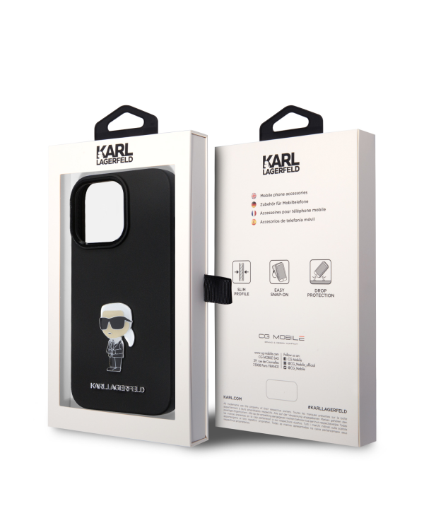 Karl Lagerfeld Liquid Silicone Metal Ikonik Case for iPhone 15 Pro Black