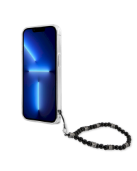 GUHCP13MKPSBK Guess PC Script and Black Pearls Case for iPhone 13 Transparent