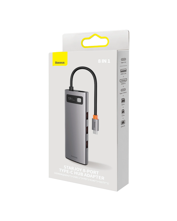 8 в 1 Baseus StarJoy USB-C to USB-C PD | 3x USB-A | HDMI | RJ-45 | SD TF - серый