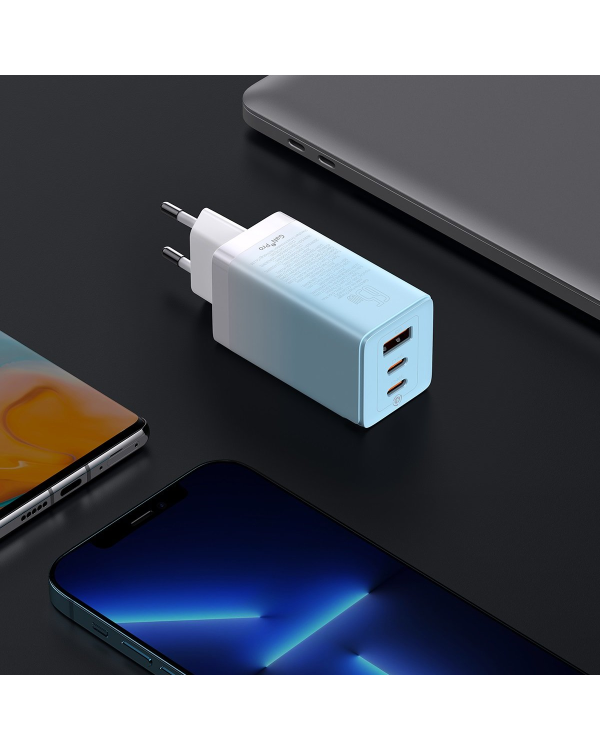 Baseus CCGP050103 DZ-HW Baseus GaN3 Pro Fast Charger 2C+U 65W EU Cloud Blue (With Dynamic Series Fast Charging Data Cable Type-C to Type-C 100W 1m Blue)