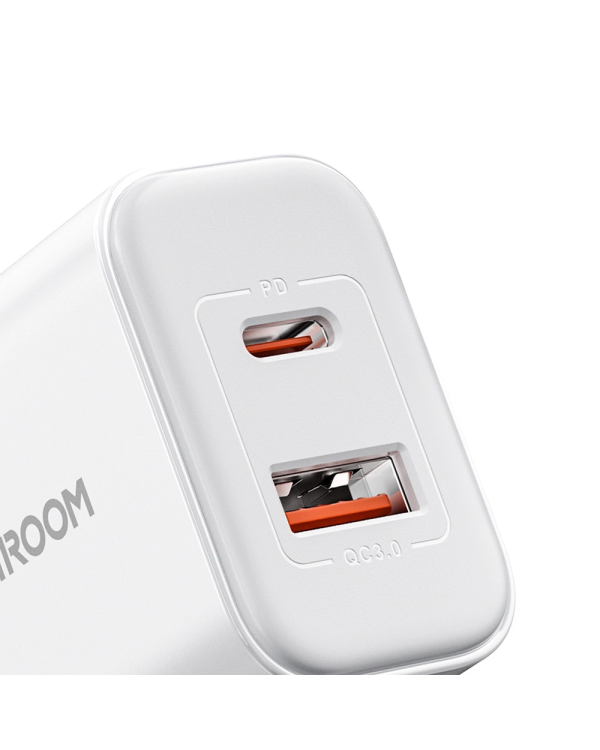 Joyroom JR-TCF05 20W USB-C | USB-A Fast Dual Port Wall Charger - White + USB-C - Lightning 1m