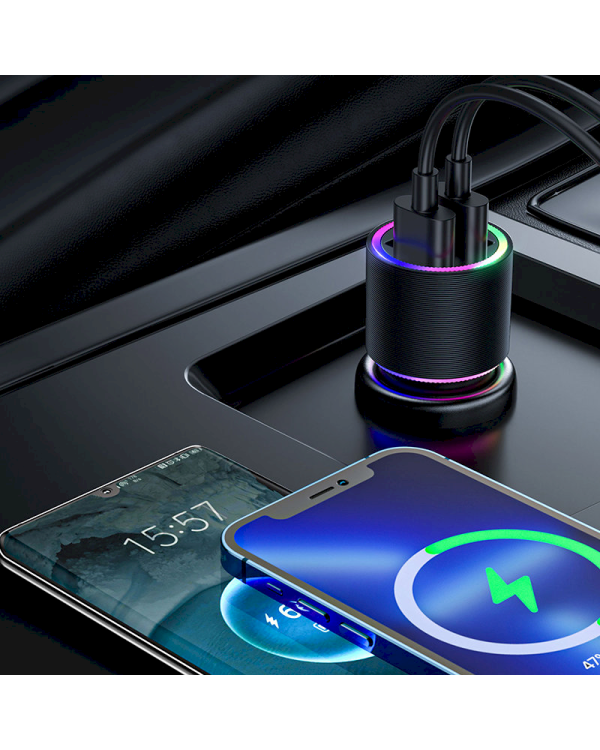 Автомобильное зарядное устройство Joyroom 2 x USB с подсветкой 24 Вт черное (JR-CL10)