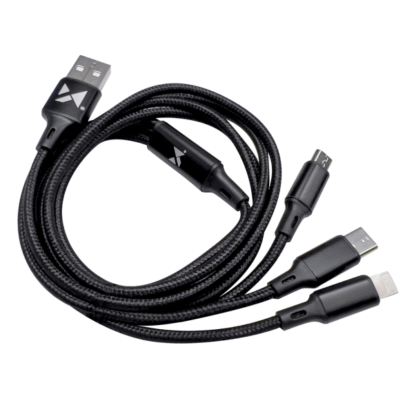 Обложка книги «Wozinsky cable 3w1 USB - USB Typ C/ micro USB/ Lightning 2,8A 1,25m black»