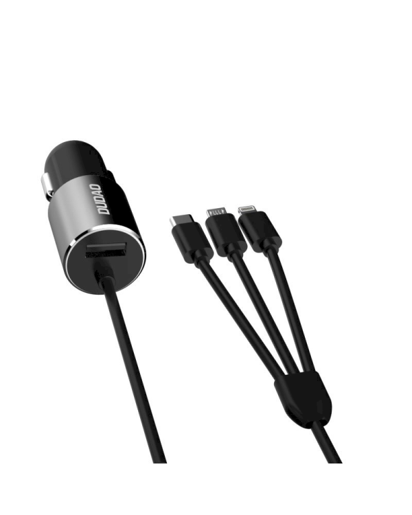 Dudao 3in1 USB car charger 3,4 A built-in cable Lightning / USB Type C / micro USB black (R5ProN black)