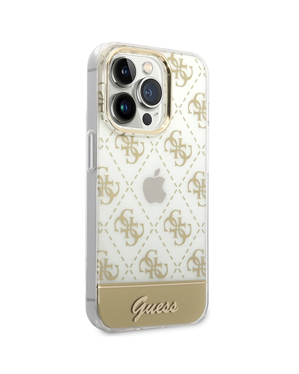 Guess PC|TPU Peony Glitter Script Logo Case for iPhone 14 Pro Max Gold