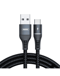 Remax Durable Nylon Braided Wire USB - USB Type C cable with LED light 2,4 A 1 m black (RC-152a black)