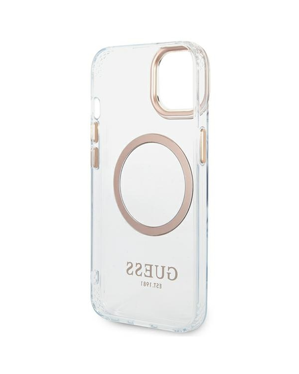 Guess Transparent MagSafe Compatible Case for iPhone 14 Plus Gold