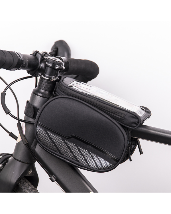 Waterproof bicycle frame bag with a removable phone case black