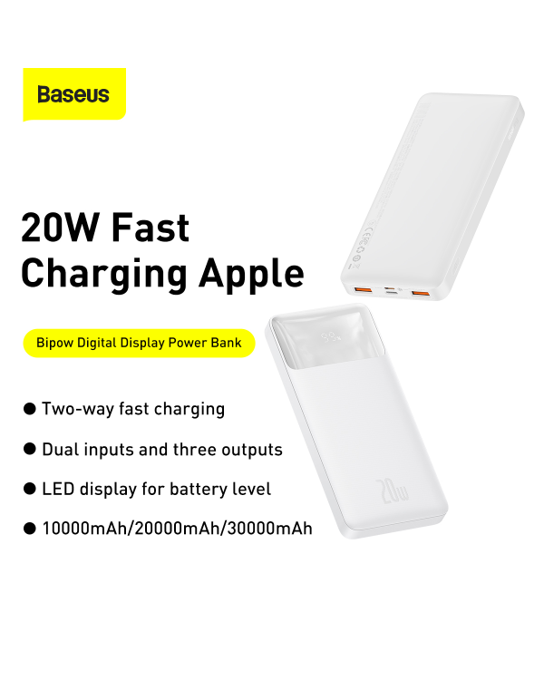 Powerbank Baseus Bipow 10000mAh, 20W (white)