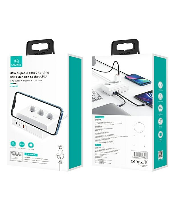 USAMS Listwa zasilająca 65W Super Si Fast Charging USB Extension Socket EU biały|white CC160TC01 (US-CC160)