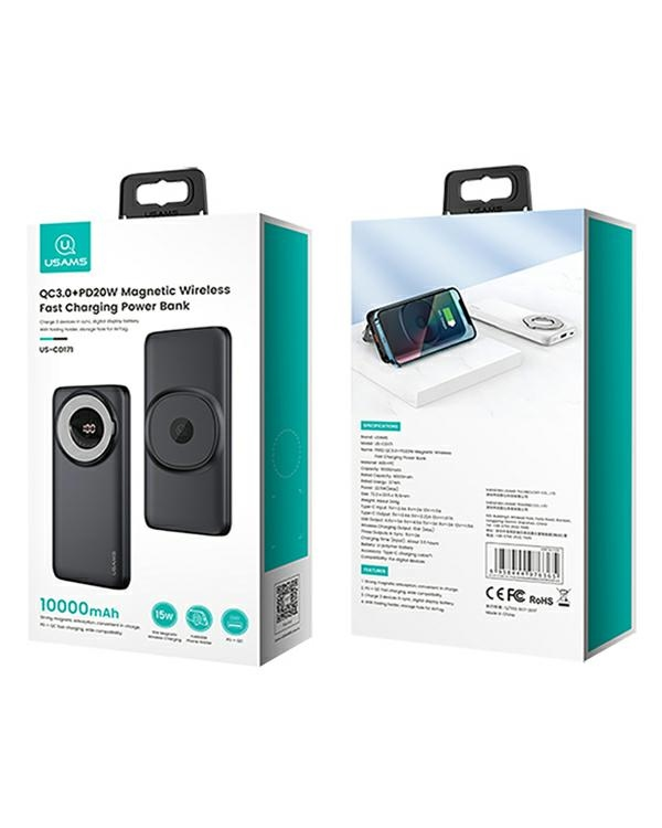 USAMS Powerbank PB62 10000mAh 20W QC3.0+PD Magnetic Wireless Fast Charge nebieski|blue 10KCD17104 (US-CD171)