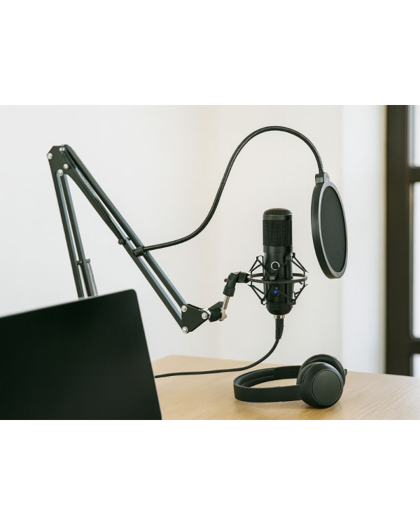 Fusion Studio XLR-микрофон  | Подкасты | Потоковое вещание | Запись голоса + регулируемая подставка, поп-фильтр | черный