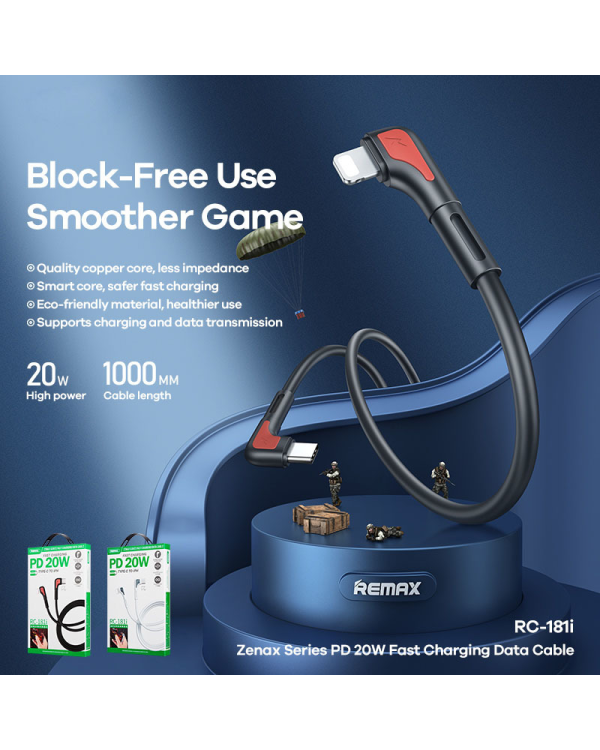 REMAX Cable Zenax RC-181i - Type C to Lightning - angled PD 20W 1 metre White