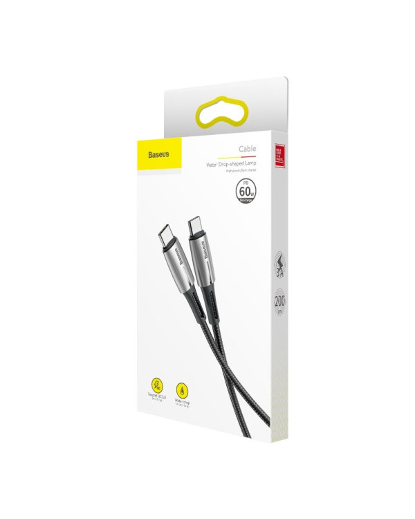 Baseus Water Drop USB-C -> USB-C Провод для Зарядки 60W / PD 2.0 / 200 cm Черный