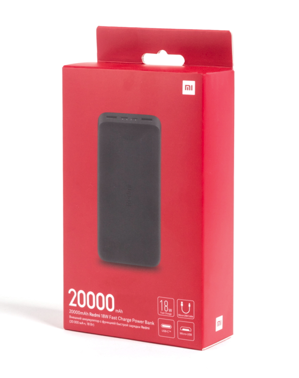 Xiaomi Redmi 18W Fast Charge Портативный аккумулятор 20000 mAh / 3.6A Черный Xiaomi Redmi 18W Fast Charge Портативный аккумулятор 20000 mAh / 3.6A Черный