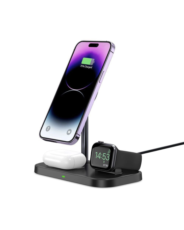 Индуктивное зарядное устройство Tech-Protect QI15W-A22 с подставкой 3 в 1 MagSafe для смартфона | Apple Watch | AirPods - черный