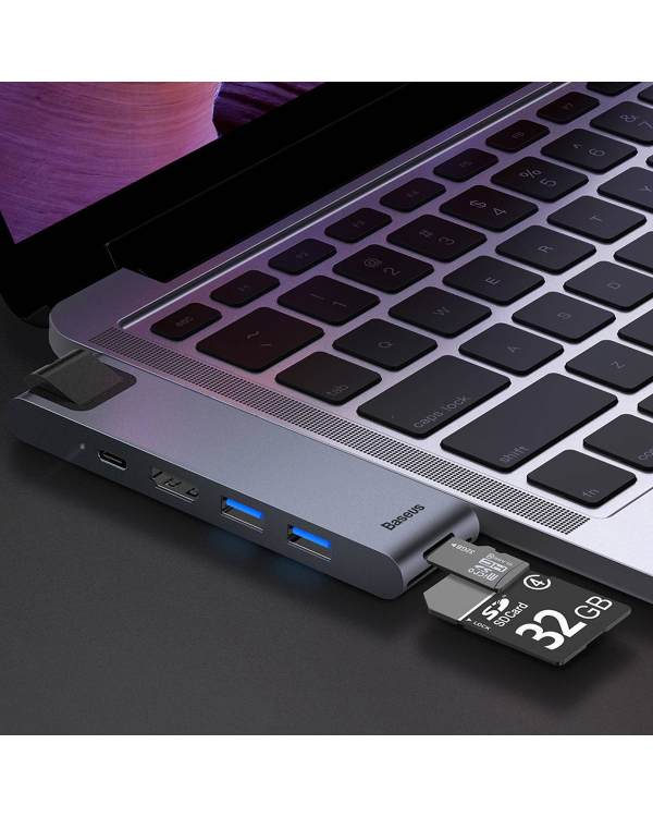 Baseus CAHUB-L0G 7 in 1 Приставка для MacBook | HDMI | 2 x USB 3.0 | USB-C | RJ45 | SD | Micro SD Thunderbolt C+