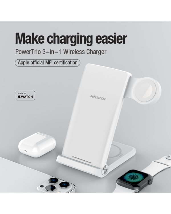 Беспроводное зарядное устройство Nillkin PowerTrio 3in1 для Apple Watch White (MFI)