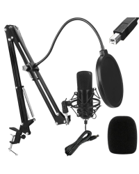 Fusion Studio USB-микрофон  | Подкасты | Потоковое вещание | Запись голоса + регулируемая подставка, поп-фильтр | черный