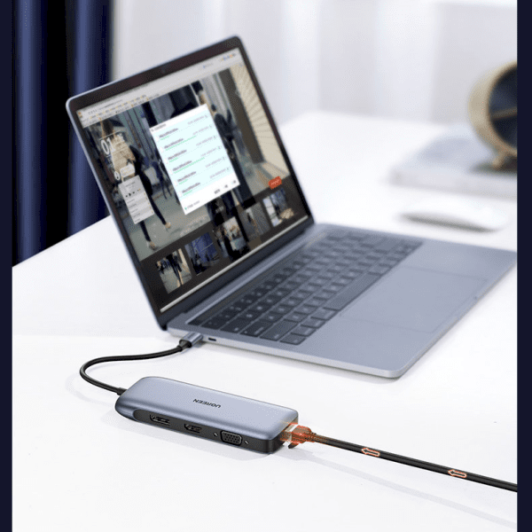 Ugreen multi-functional HUB 9in1 USB Type C - HDMI, DP, VGA, 2 x USB, RJ45 Ethernet, SD | TF card reader, USB Type C PD 100W gray (CM274)