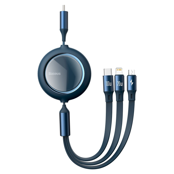USB cable 3in1 Baseus Bright Mirror, USB to micro USB / USB-C / Lightning, 100W, 1.2m (blue)