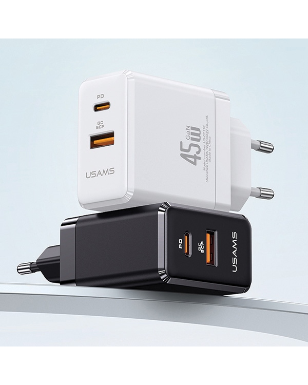 Дополнительное изображение книги «USAMS 1xUSB-C+1xUSB 45W (только зарядное устройство) GaN PD3.0 +QC3.0 Fast Charger| Black (US-CC178)»