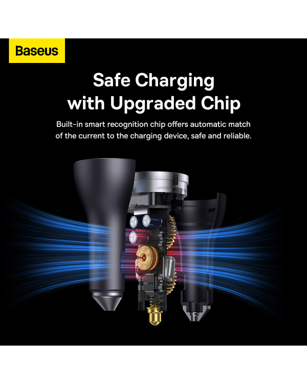 Baseus Golden Contactor Pro car charger, 2x USB-C, 1x USB, 65W (gray)