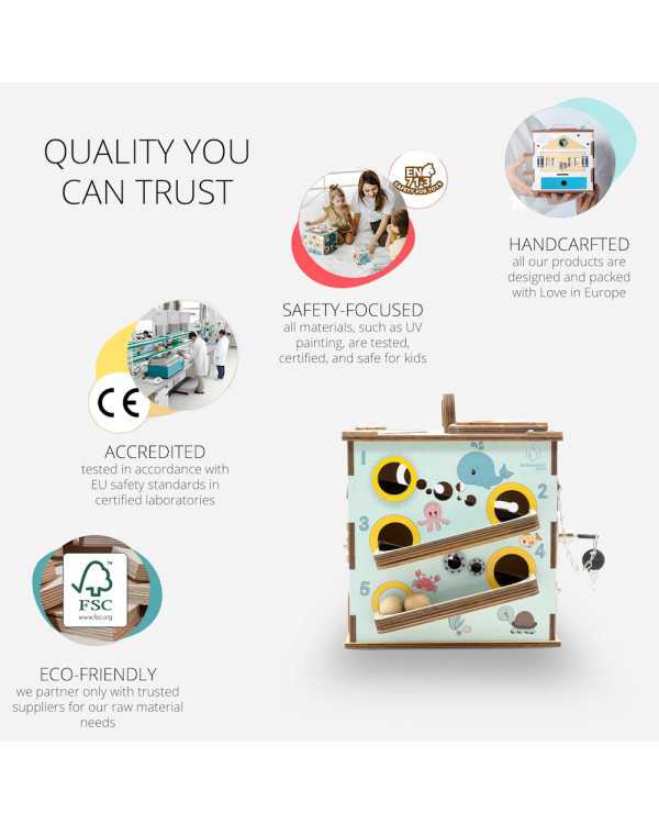 BusyBuddyToys - деревянный кубик для занятий с детьми (3+)