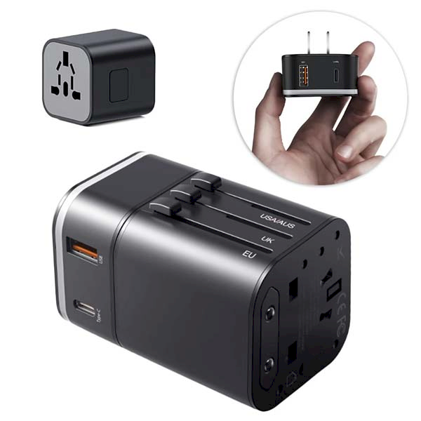 Baseus multiplug universal travel adapter US / EU / UK / AU / CN PPS QC3.0 PD3.0 18W black (TZPPS-D01)
