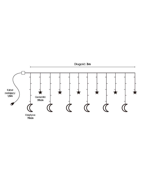 Светодиодный занавес MOON | Звезды и луны | теплый белый свет