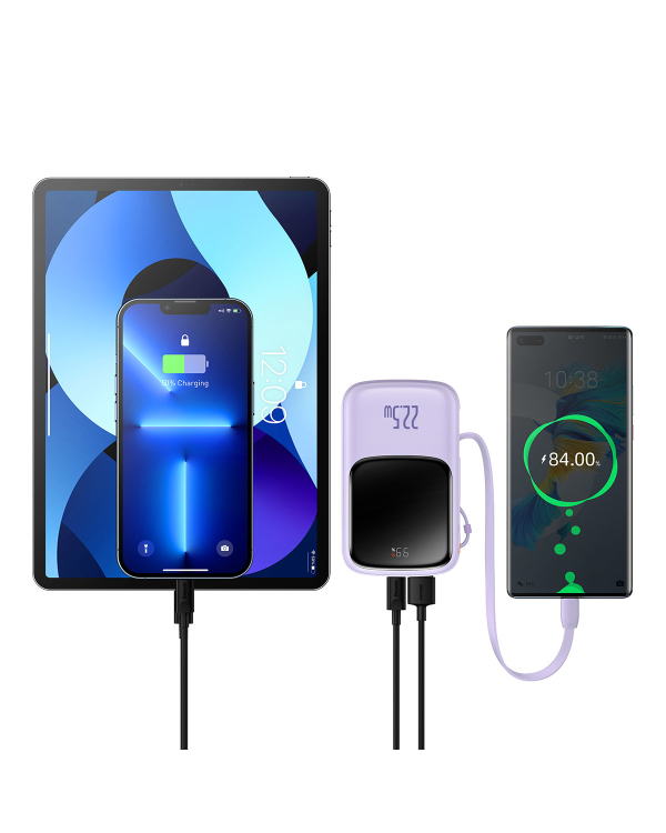 Baseus Qpow power bank 10000mAh built-in USB Type-C cable 22.5W Quick Charge SCP AFC FCP purple (PPQD020105)