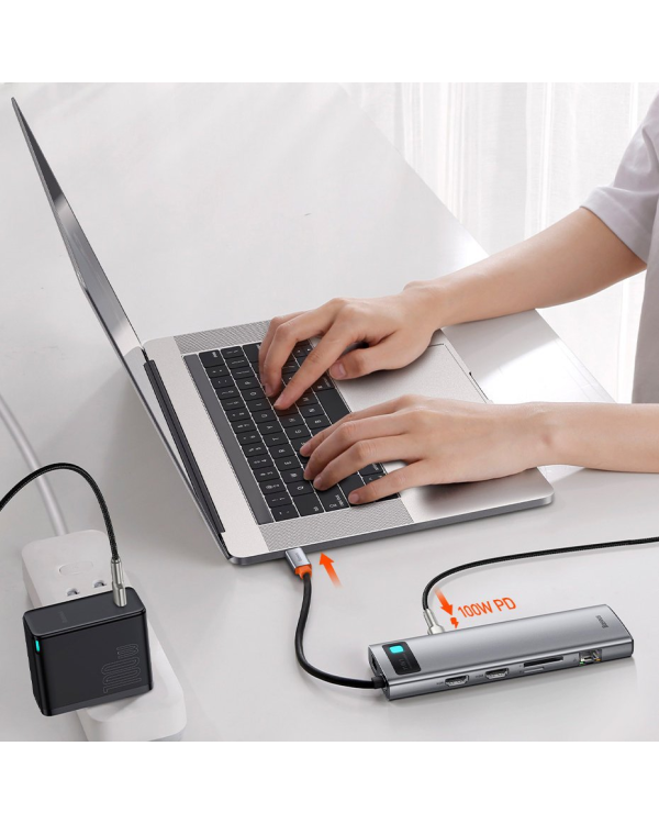 Дополнительное изображение книги «Концентратор 11in1 Baseus Metal Gleam Series, USB-C - 3x USB 3.0 + 2x HDMI + USB-C PD + Ethernet RJ45 + microSD|SD + VGA + AUX»