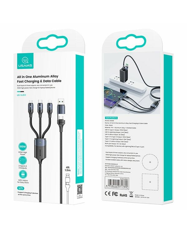 Дополнительное изображение книги «USAMS Kabel U71 3w1 1.2m 6A Fast Charge czarny|black (USB|USB-C na lightning|microUSB|USB-C) SJ511USB01 (US-SJ511)»