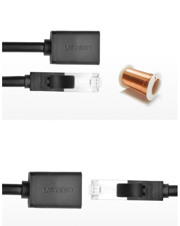 Дополнительное изображение книги «Удлинительный кабель Ugreen Ethernet RJ45 Cat 6 FTP 1000Mbps 2m Black (NW112 11281)»