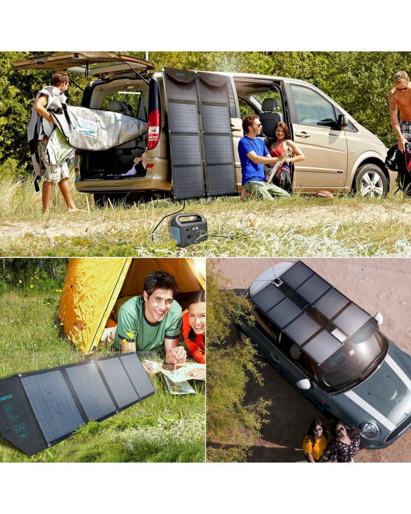 Choetech large foldable solar charger 80W solar photovoltaic USB Type C (Power Delivery) / 2x USB (Quick Charge / 2,4A) (158 x 41 cm) black (SC007)