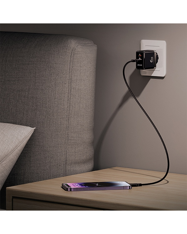 Дополнительное изображение книги «USAMS 1xUSB-C+1xUSB 45W (только зарядное устройство) GaN PD3.0 +QC3.0 Fast Charger| Black (US-CC178)»