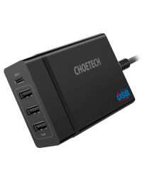 Choetech travel wall Charger 3x USB / 1X USB Type C 60W Power Delivery black (PD72-1C3U)