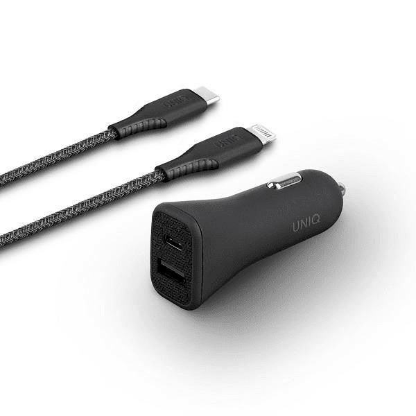 UNIQ Govern. alone. Votra Duo P30 USB-C PD 30W MFI + USB-C to lightning black / charcoal black cable